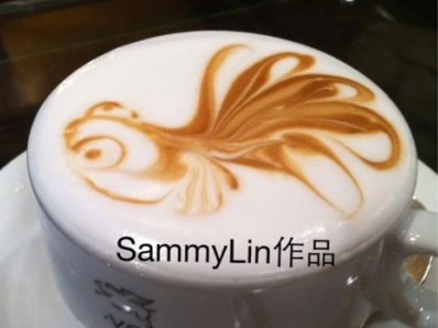 SammyLin圈围法咖啡拉花艺术：金鱼