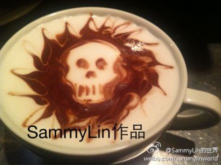 SammyLin咖啡拉花作品：骷髅热巧