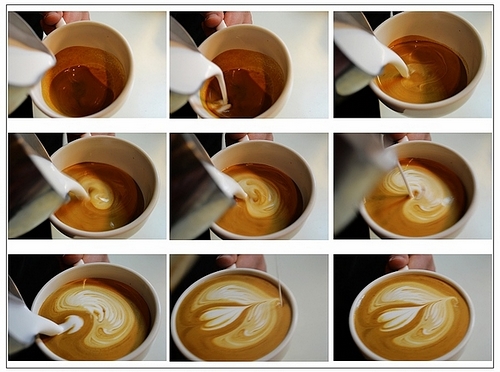 咖啡师制作叶形拉花（图片来自 travellercoffee.pixnet.net）